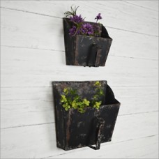 Set of Two Distressed Black Wall Pockets   382426985021